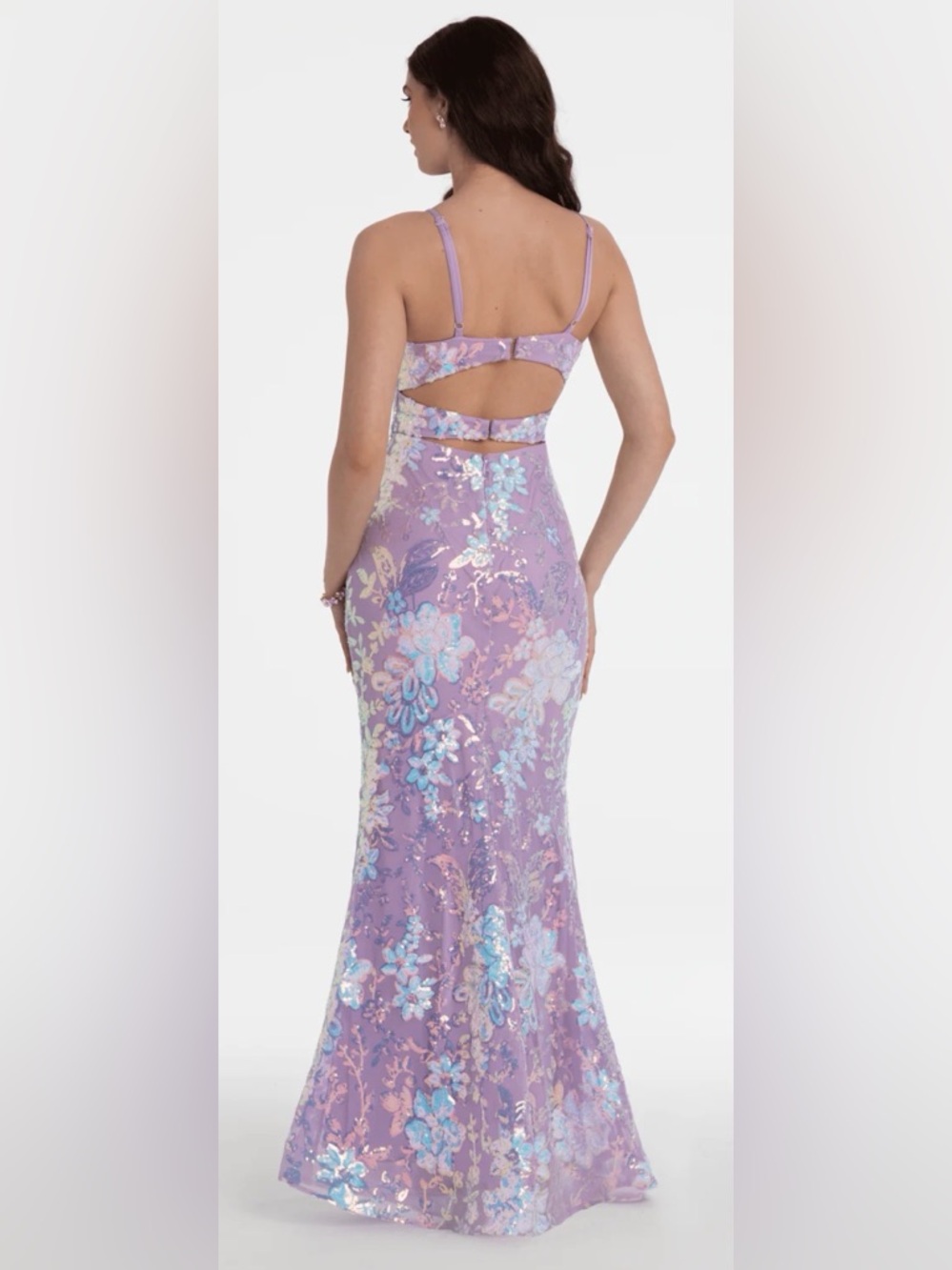 Lilac Double Clasp Back Floral Sequin Mermaid Dress, NWT. Juniors Size 5 NWT - Picture 5 of 6